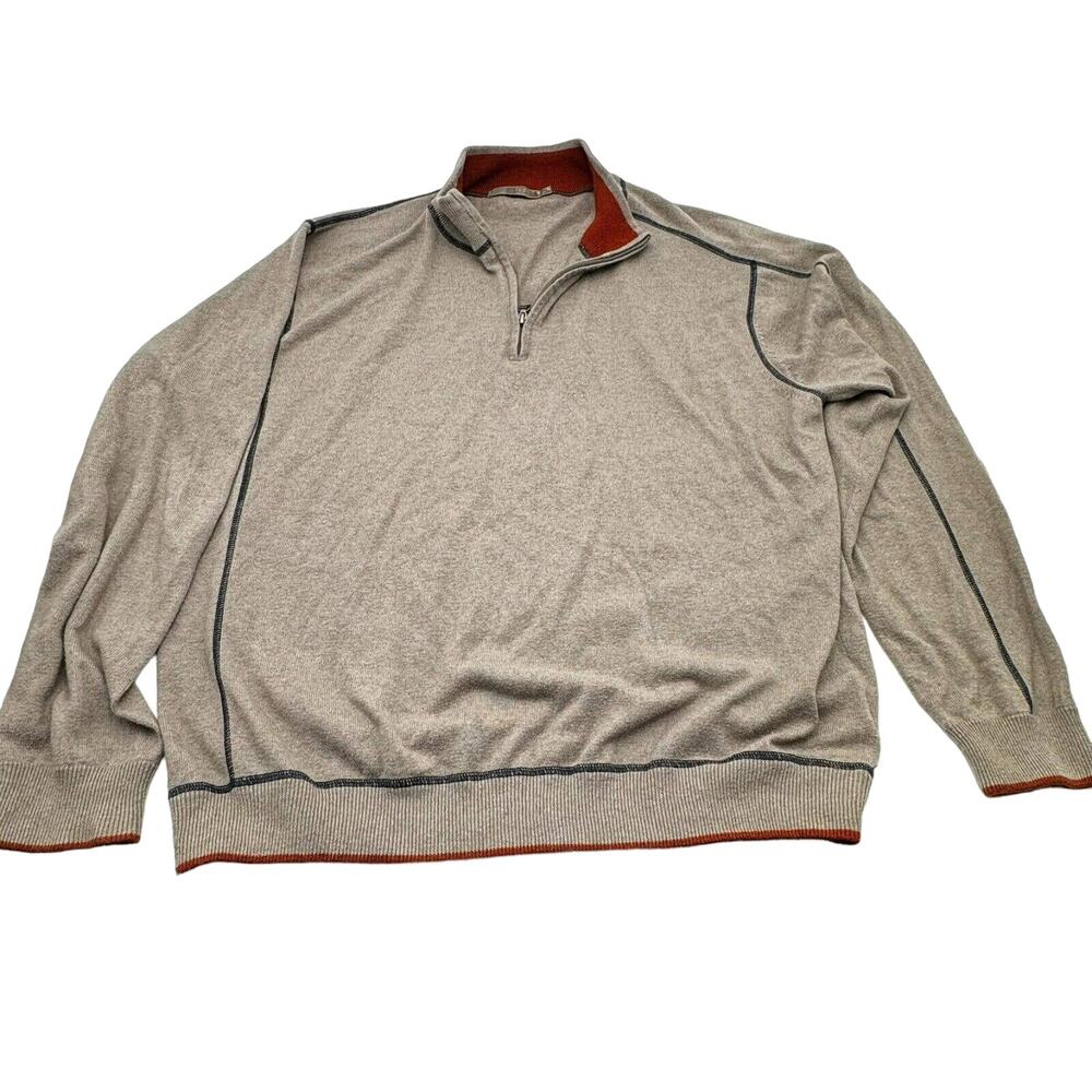 RAFFI Mens XXL 2XL Cashmere Cotton Wool Pullover Sweater Tan Gray Orange 1/4 zip